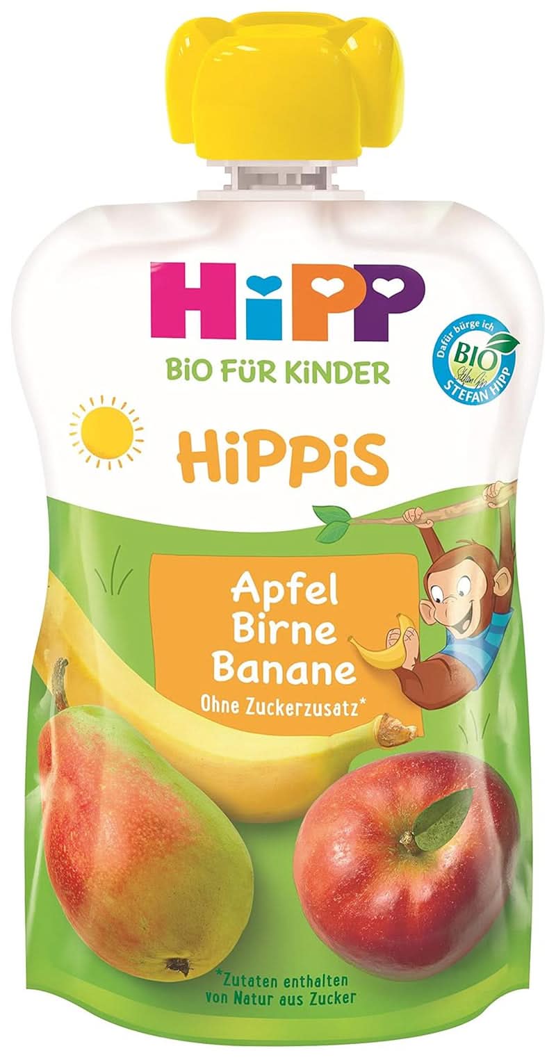 Hipp Super-Hippis préselt zacskók, gránátalma acerola almás-málnában, 100% bio gyümölcs hozzáadott cukor nélkül, 6 zacskó 100 g Mother and Child Naty Shop 6 x 100 gramm alma-körte-banán