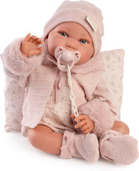 Antonio Juan Puppen für Neugeborne, Winterpfeife, valósághű Babypuppe, 42 cm, rózsaszín ruhákkal, cumival és párnával