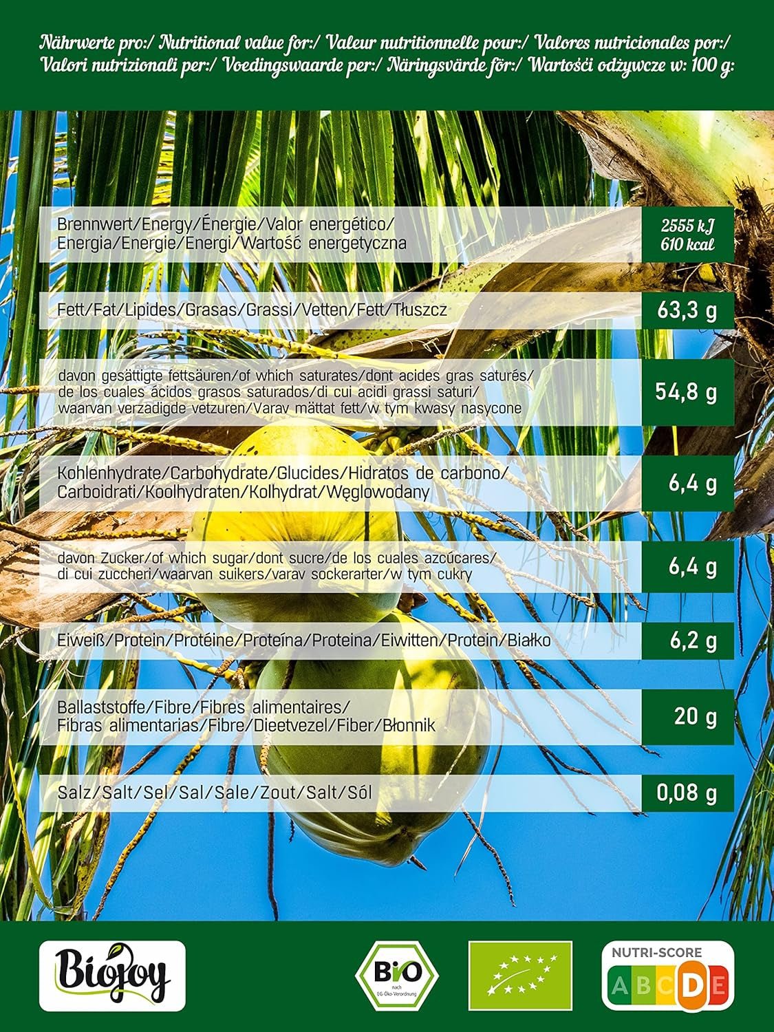 Biojoy chipsuri de nucă de cocos uscată bio (1 kg), neîndulcită și neprăjită Produse deshidratate Naty Shop