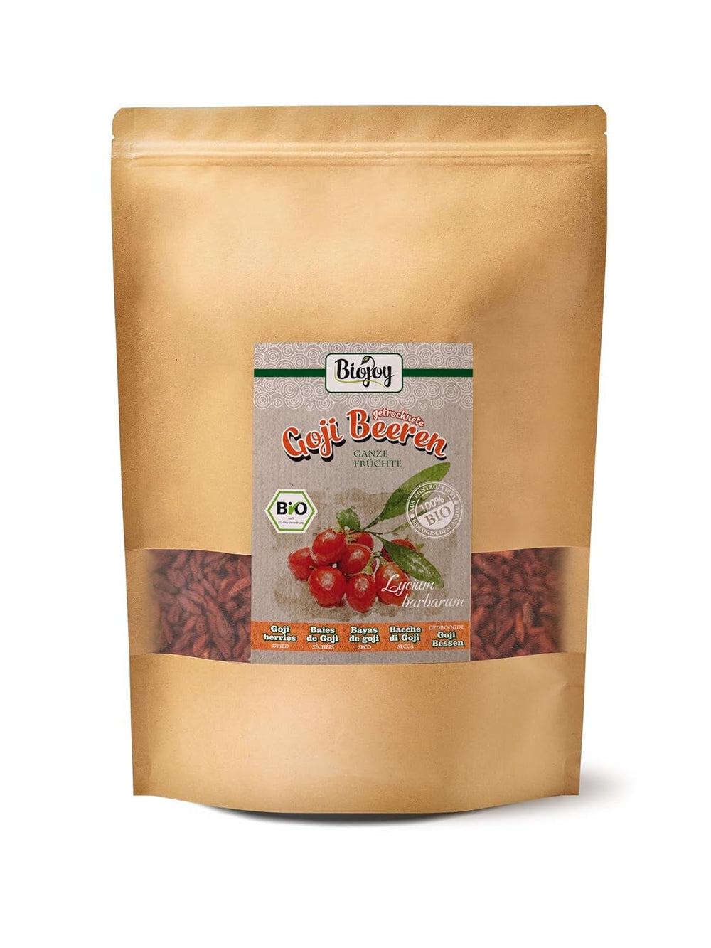 Biojoy fructe de goji bio uscate (1 kg), fructe de lup întregi și nesulfurate Produse deshidratate Naty Shop 1 kg (1 pachet)