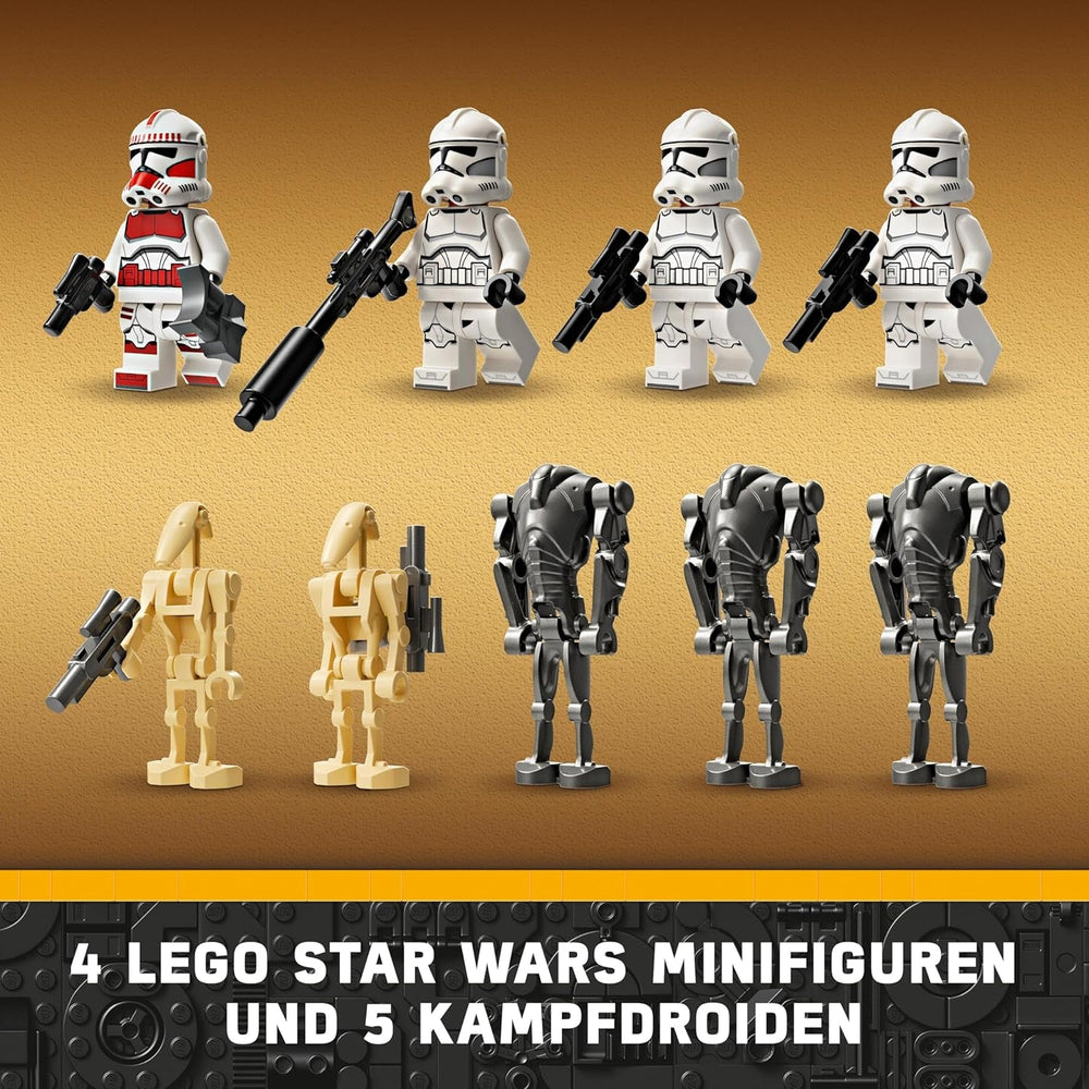 LEGO Star Wars 75372 Clone Trooper & Battle Droid Battle Pack csomaggal 4 minifigura, 5 droid és gyorshajtó motorkerékpár lövöldözős játékkal - Építőjáték 7 évesnél idősebb fiúknak és lányoknak Építőkészletek Besuche den LEGO-Store