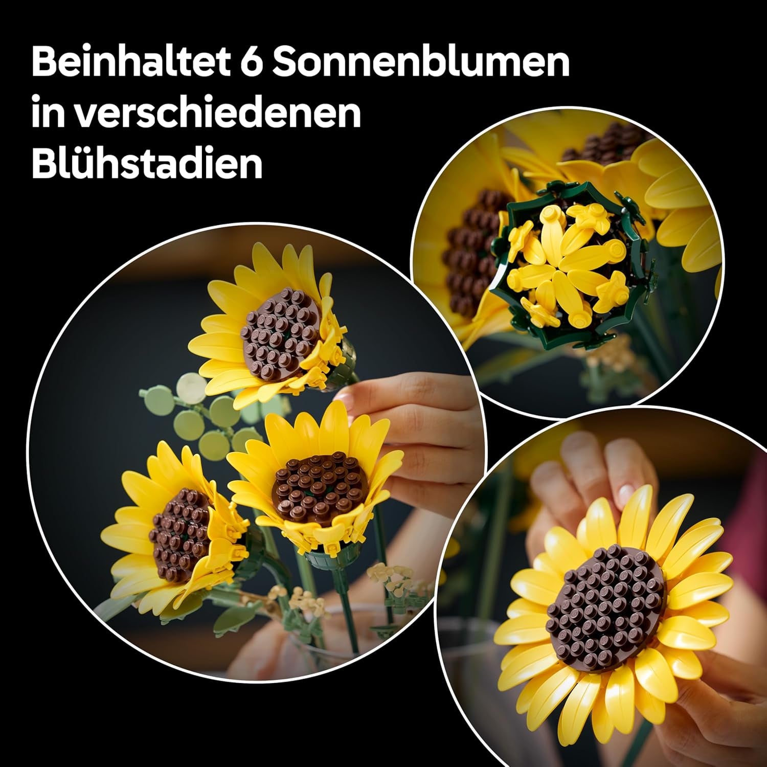 LEGO Botanicals Sonnenblumenstrauß - Kunstblumen Set für Erwachsene - Kunstliche Sonnenblumen & Eucalyptuszweige für Deko im Wohn- oder Schlafzimmer - DIY Giftidee für Frauen - 11502