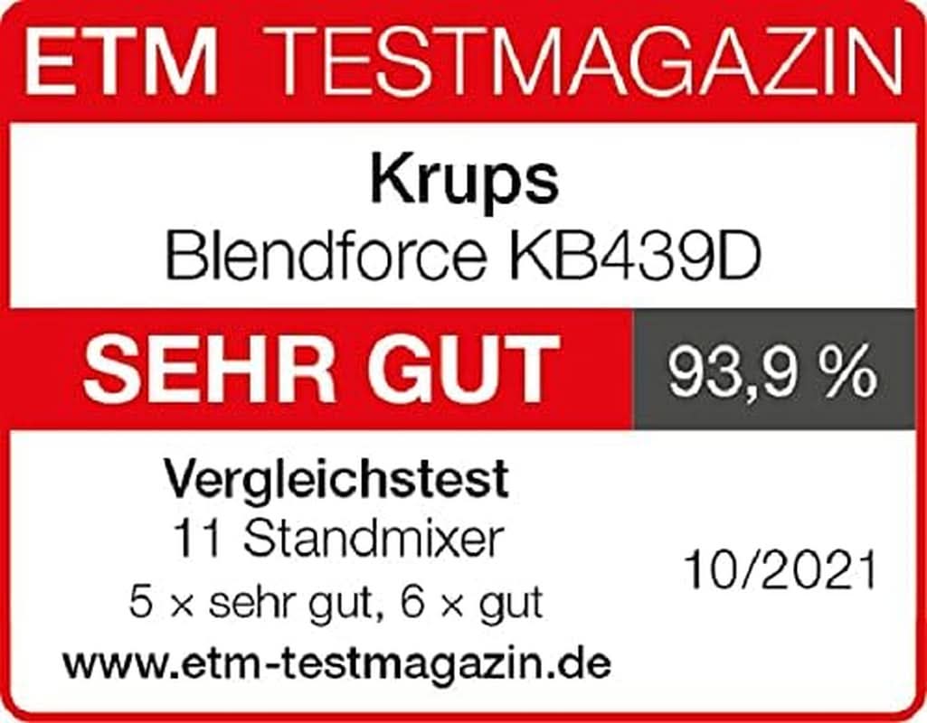 Krups KB439D Blendforce 2 álló mixer | 800 Watt | 5 sebesség | Impulzus funkció | 1,75 literes Thermoglasbehälter (Hasznos térfogat: 1,25 liter) | Stoßfest | Eiszerkleiner | Edelstahl Mother and Child Naty Shop