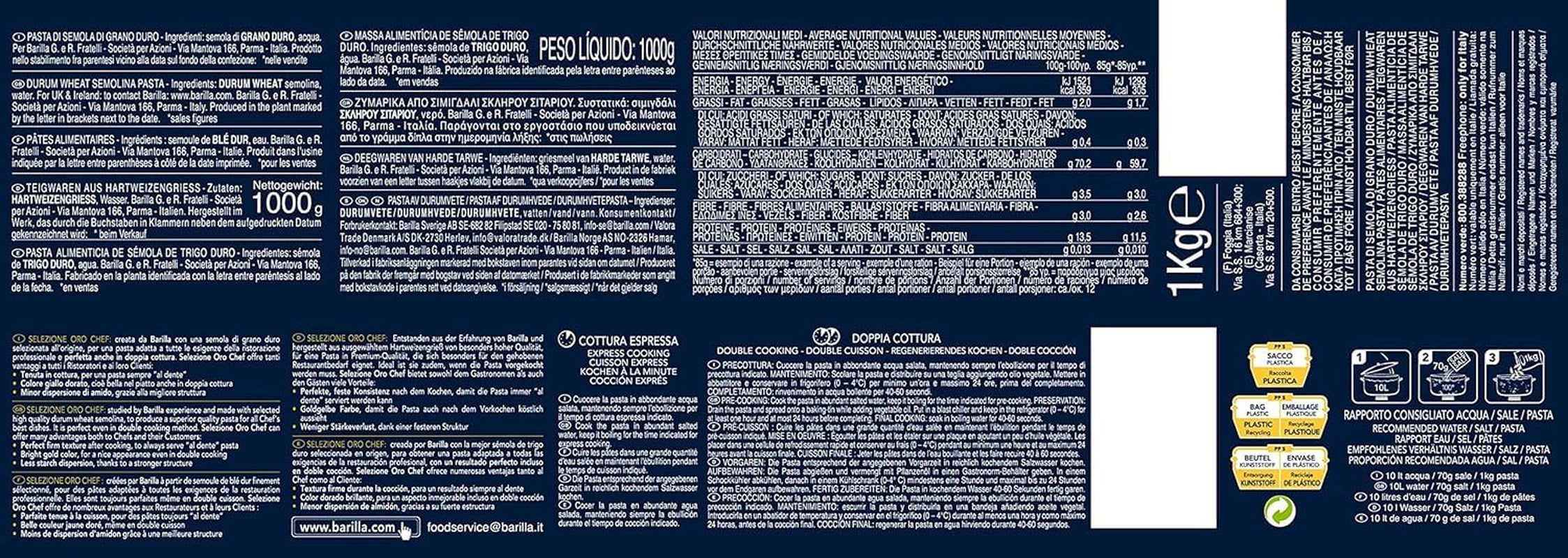 Barilla Selezione Oro Chef Spaghettini n. 3, 12 db-os csomag (12 x 1 kg)