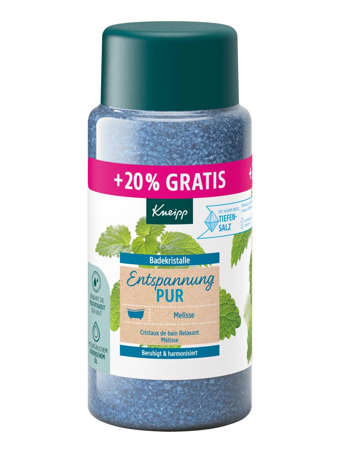 Cristale de baie Kneipp Relaxare pură - mărime specială - cu sare naturală profundă din salina Luisenhall și ulei esențial de balsam de lămâie indian și extract de balsam de lămâie, ediție limitată, 720G Duș și baie Naty Shop