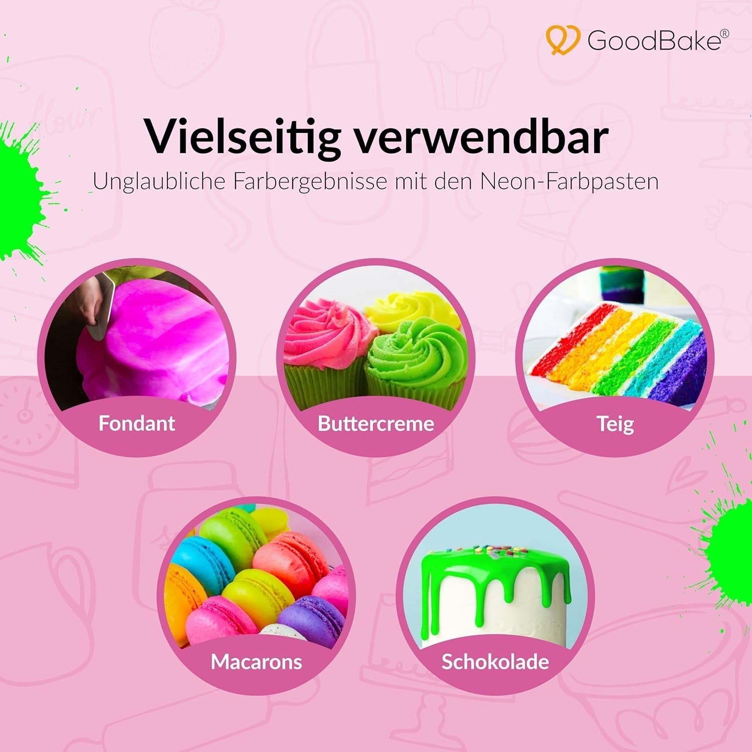 Goodbake Neonlebensmittelfarben 6 Farben Set – Intensive Lebensmittelfarbe – Lebensmittelfarbpaste – Zum Einfärben Von Torten, Fondant, Buttercreme Uvm. – 100% Vegan Naty Shop