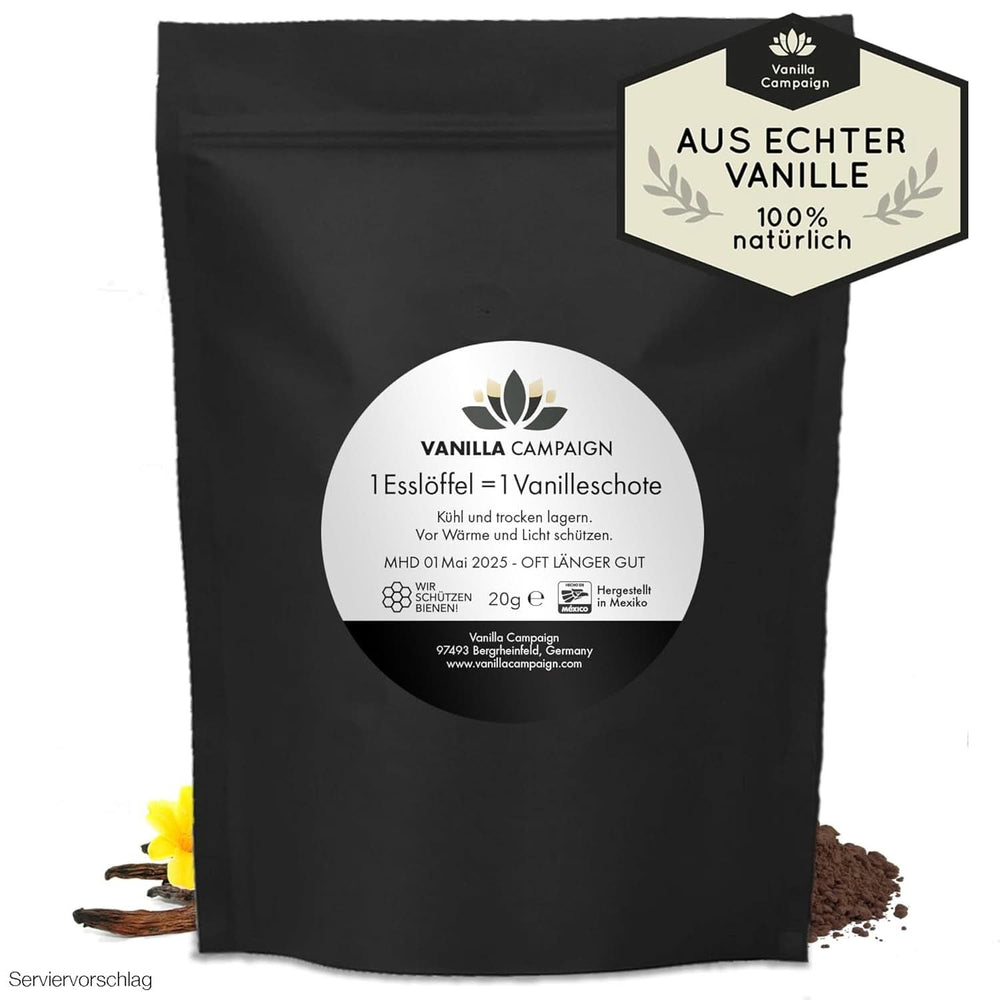 Prémium vaníliapor valódi vaníliababból, természetes, cukormentes, adalékanyagok nélkül, méltányos kereskedelem, vegán (40 g doboz nélkül) a Vanilla Campaign® Flavours Naty Shopból
