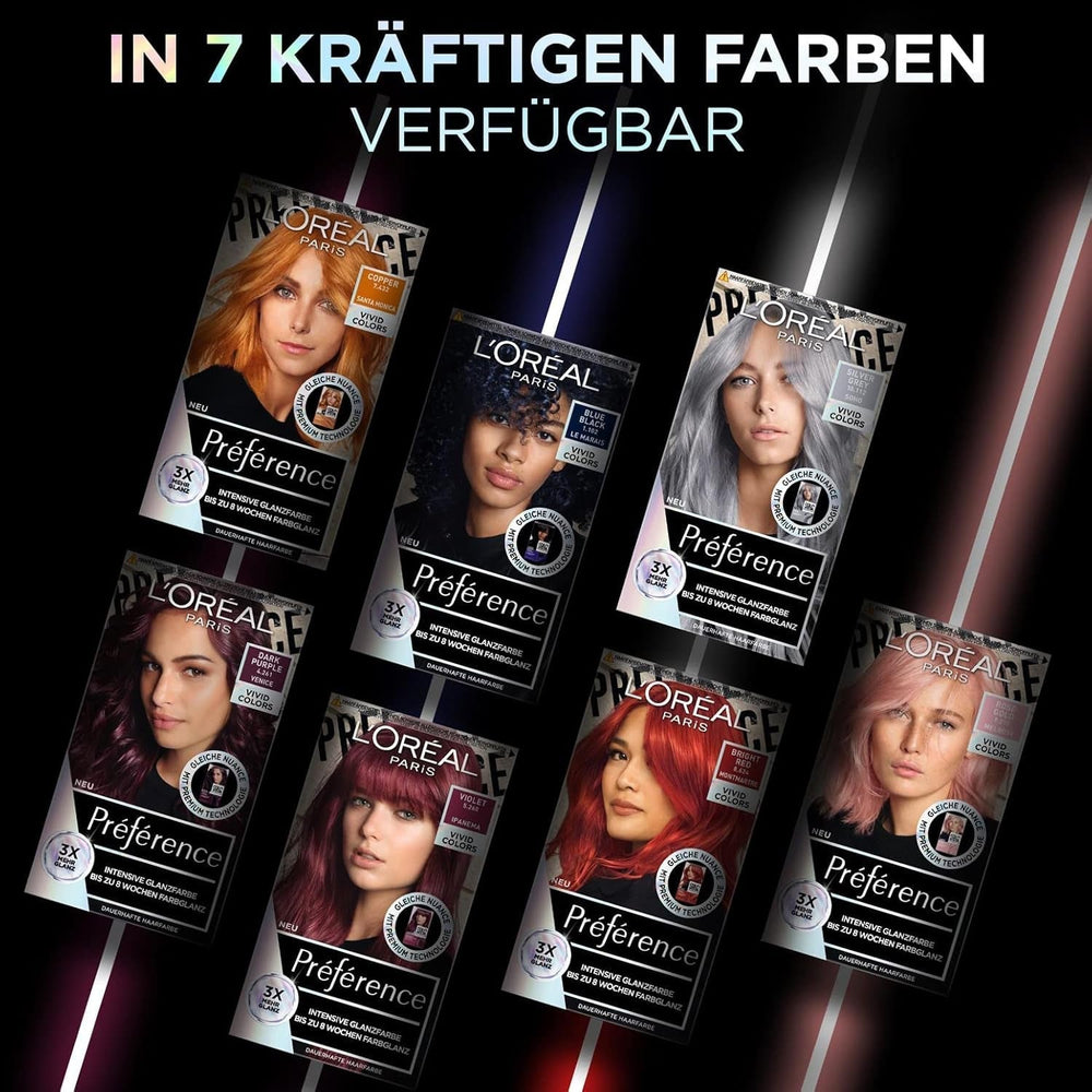 L'Oréal Paris Intensive permanent hair color, Până la 8 săptămâni de păr strălucitor și culoare intensă, Préférence Vivid Colors, Culoare: 10.112 SILVER GREY, 1 buc (pachet de 2) Vopsea pentru par Naty Shop