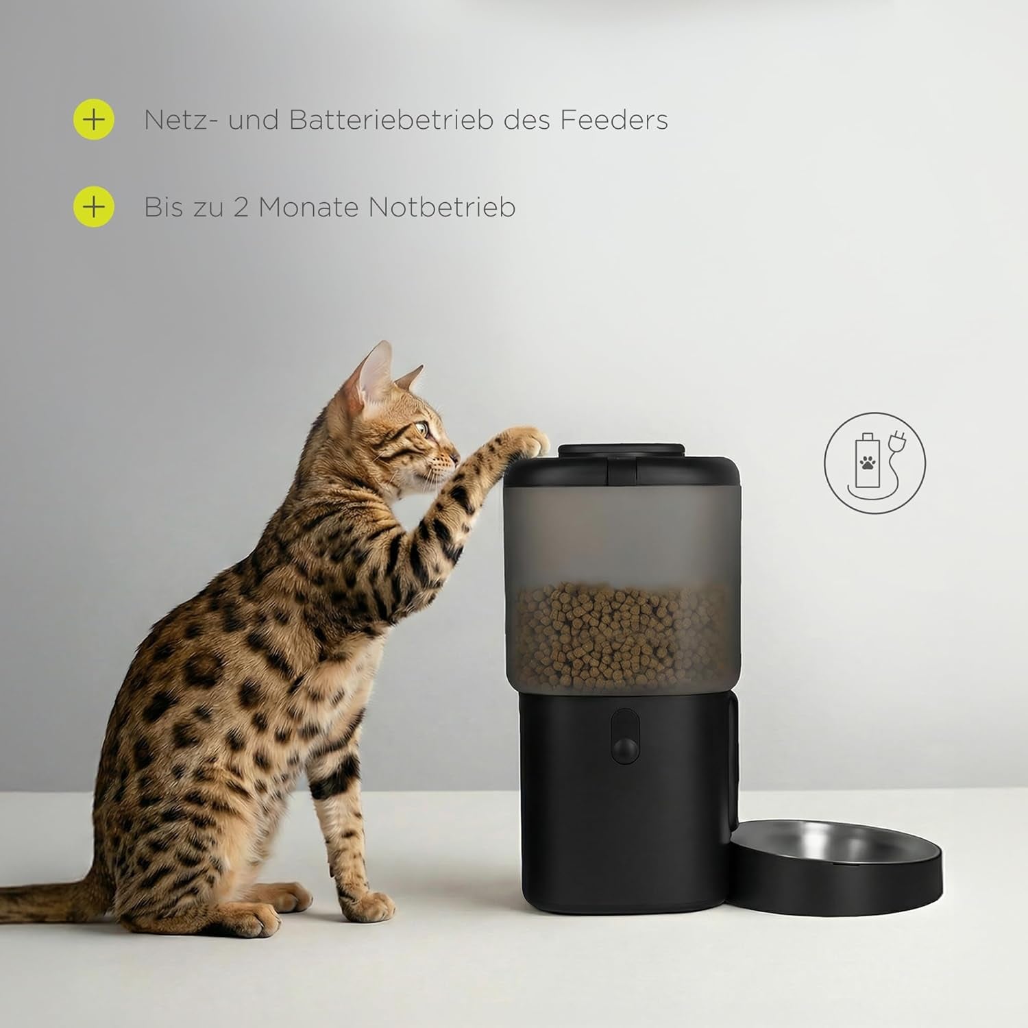 Feast Automatische Futterautomat Katze mit App und Kamera, Live-Video mit Nachtsicht und Zwei-Wege-Audio, Portionskontrolle, Edelstahl-Napf, Katzen Trinkbrunnen mit Filter, 4,5 l és 2,5 l