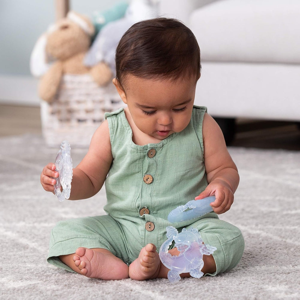 Infantino 316564-01 Inele de dentiție transparente Infantino – Inel de dentiție moale, fabricat din material non-toxic, pentru dezvoltarea senzorială și susținerea dentiției, multicolor