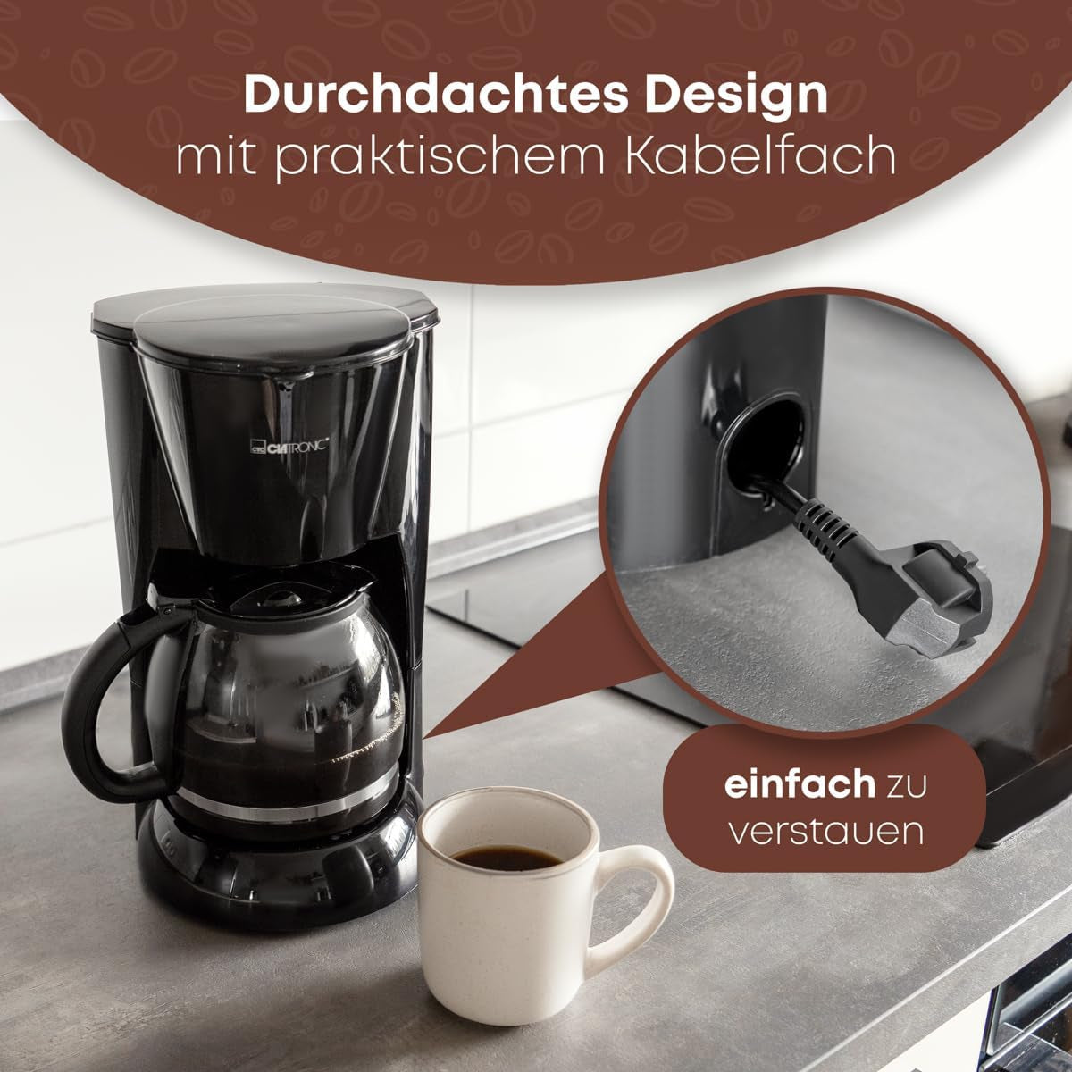 Espressor Clatronic® | Espressor automat pentru 12-14 cești (aprox. 1,5 litri) | Espressor cu filtru și sistem anti-picurare | 900W | Espressor KA 3473 Negru