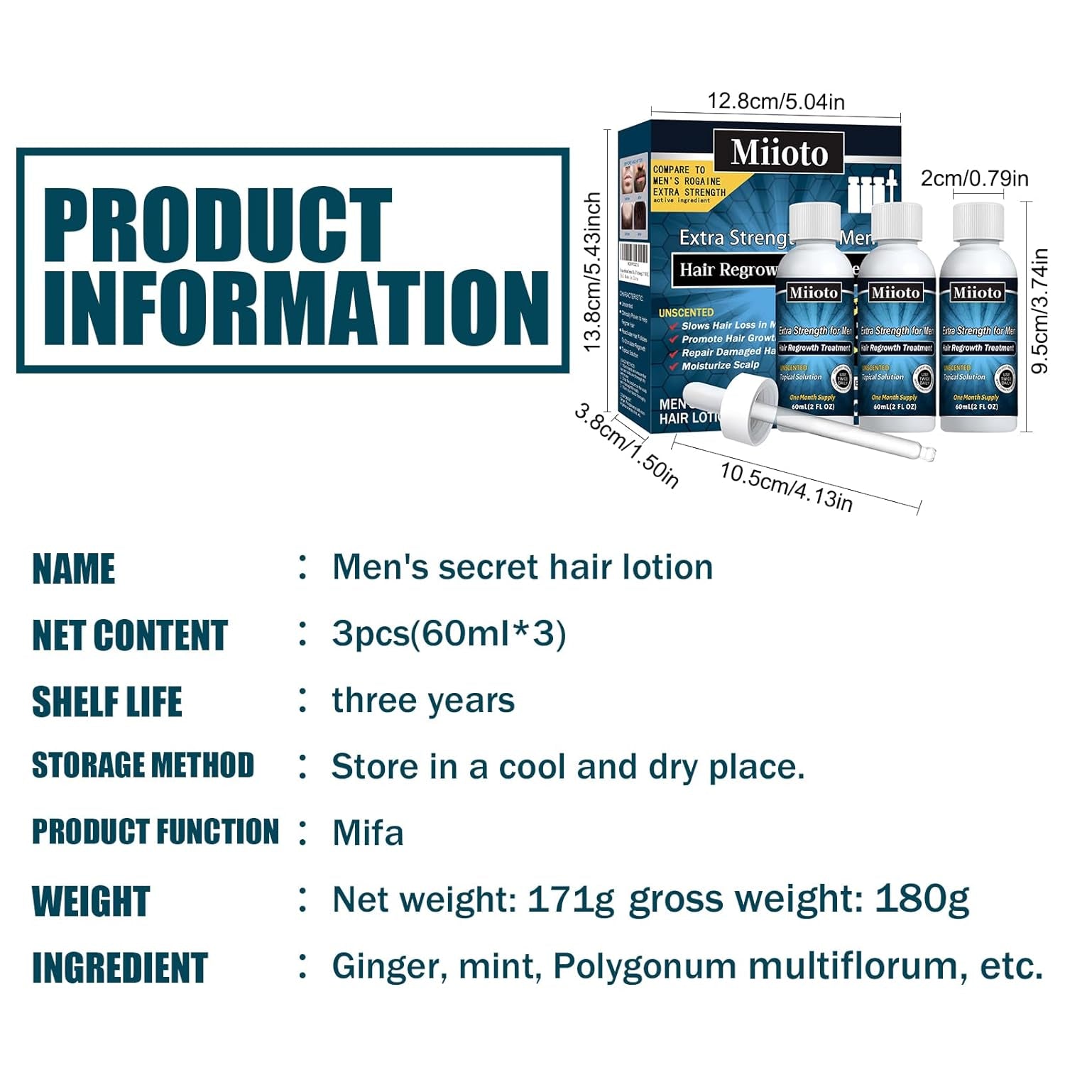 Miioto Hair Growth Serum, 180 ML Produs de creștere a părului pentru bărbați, ser de păr pentru creșterea părului, îngrijirea scalpului Promovează părul mai gros Hrănește scalpul și previne căderea părului Ingrijirea parului Naty Shop