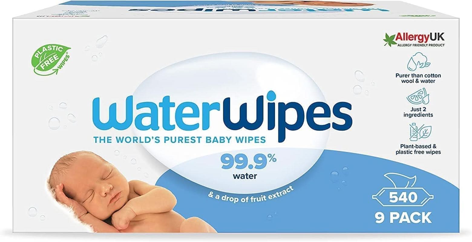 Waterwipes Plastikfreie, Originale Reinigungstücher Für Babys, 540 Stück (9 Packungen), 99,9 % Wasserbasierte Reingugnstücher, Unparfümiert Für Empfindliche Haut Naty Shop 540 Stück (1Er Pack)