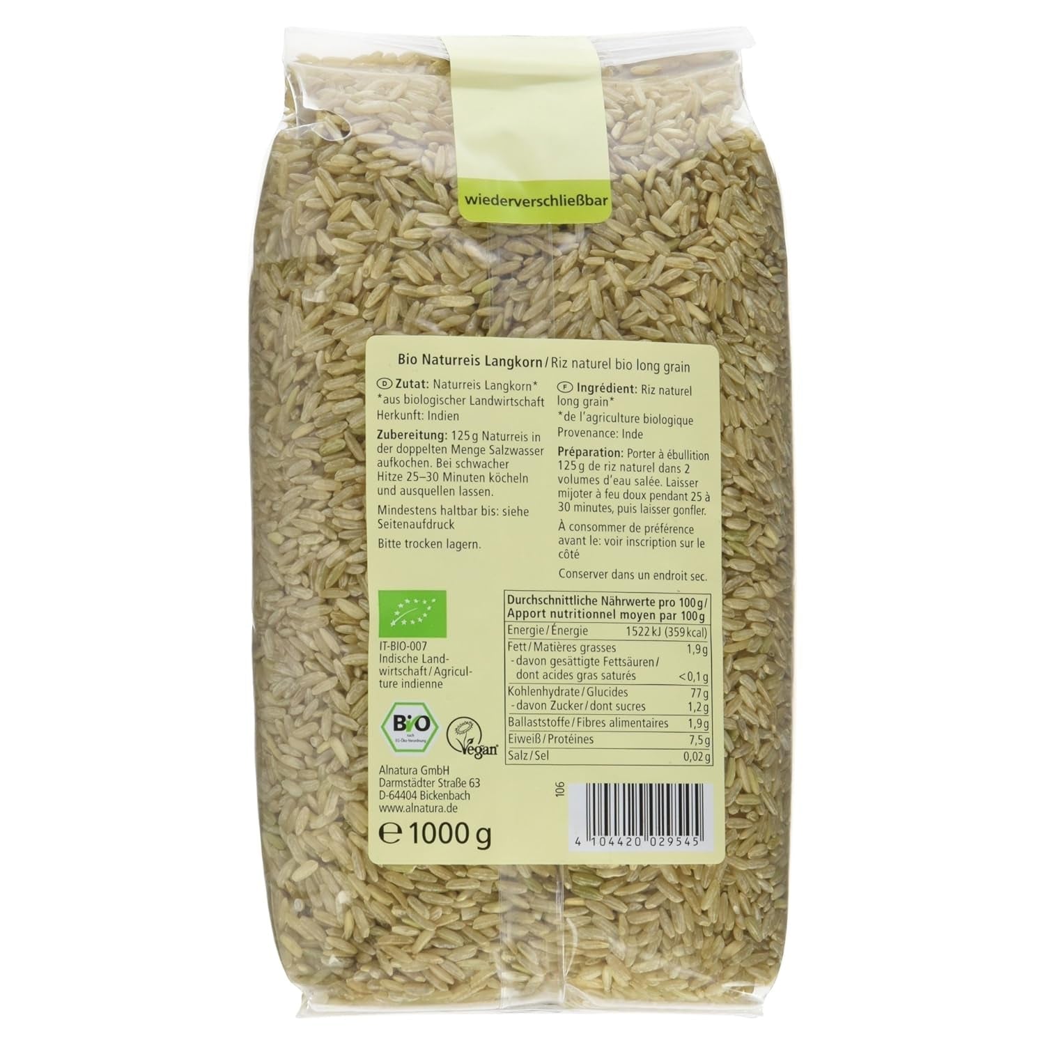 Orez brun organic cu bob lung, pachet de 6 bucăți (6 x 1 kg)