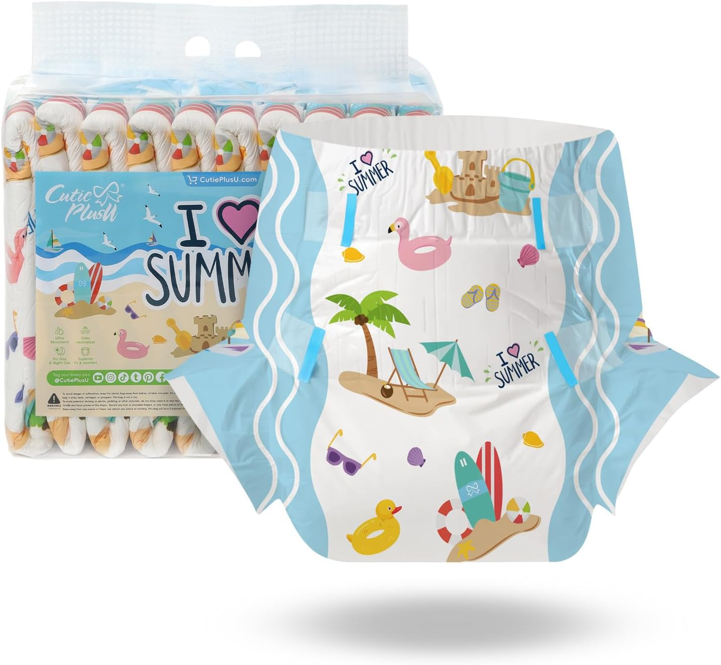 CutiePlusU felnőtt pelenkák, 10 darab, eldobható inkontinencia bugyi lepedővel nőknek és férfiaknak, maximális nedvszívó képesség éjszaka - kis hercegnő (nagy méret 94-119 cm)