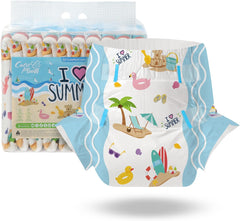 CutiePlusU felnőtt pelenkák, 10 csomag, eldobható lappelenka nőknek és férfiaknak, maximális nedvszívó képesség egy éjszakán át - I Love Summer (közepes méretű, 71-96 cm)