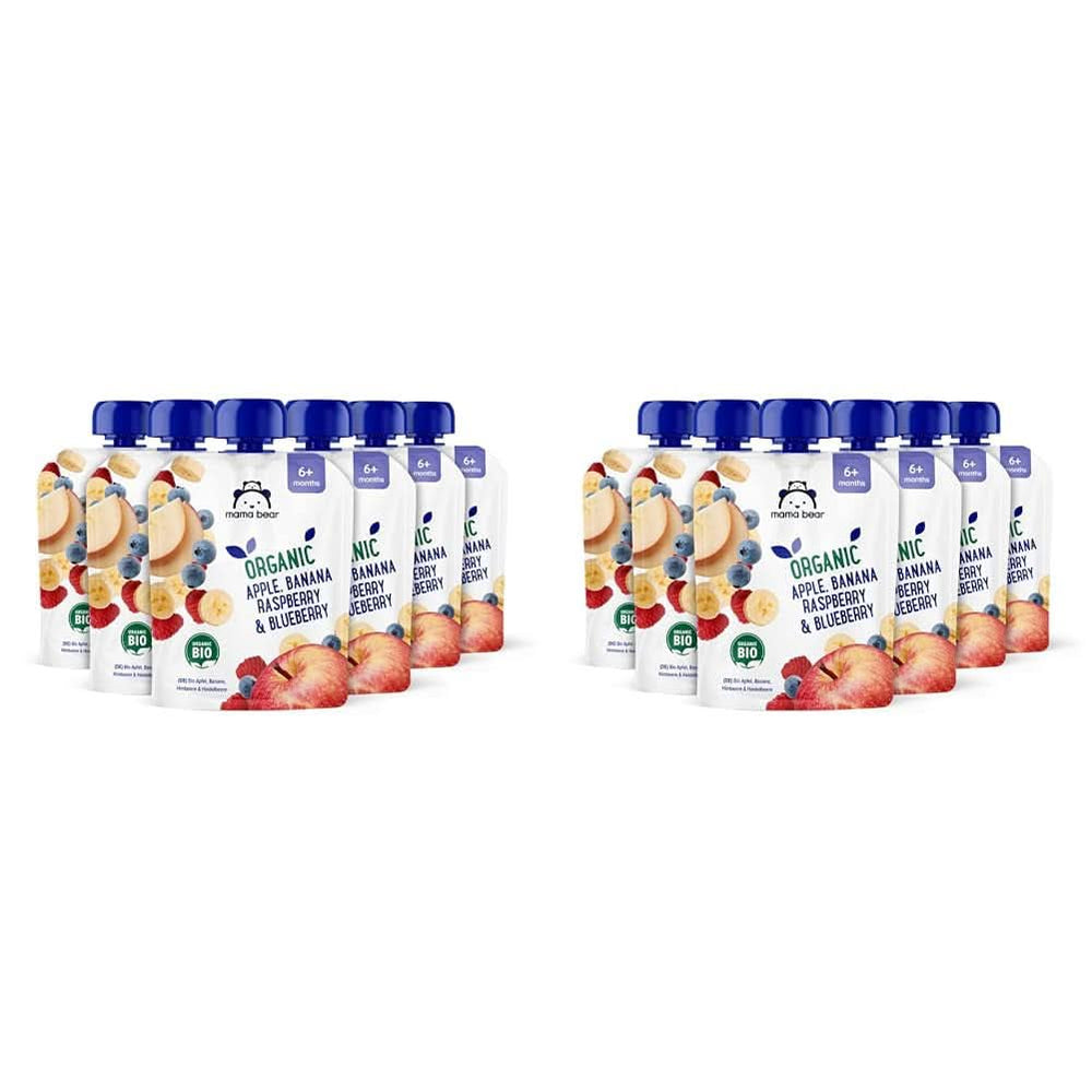 Mama Bear, piure organic diferite fructe, set 6 x 90 grame Mama si Copilul Naty Shop 12 x 90 grame Mere, banane, afine și zmeură