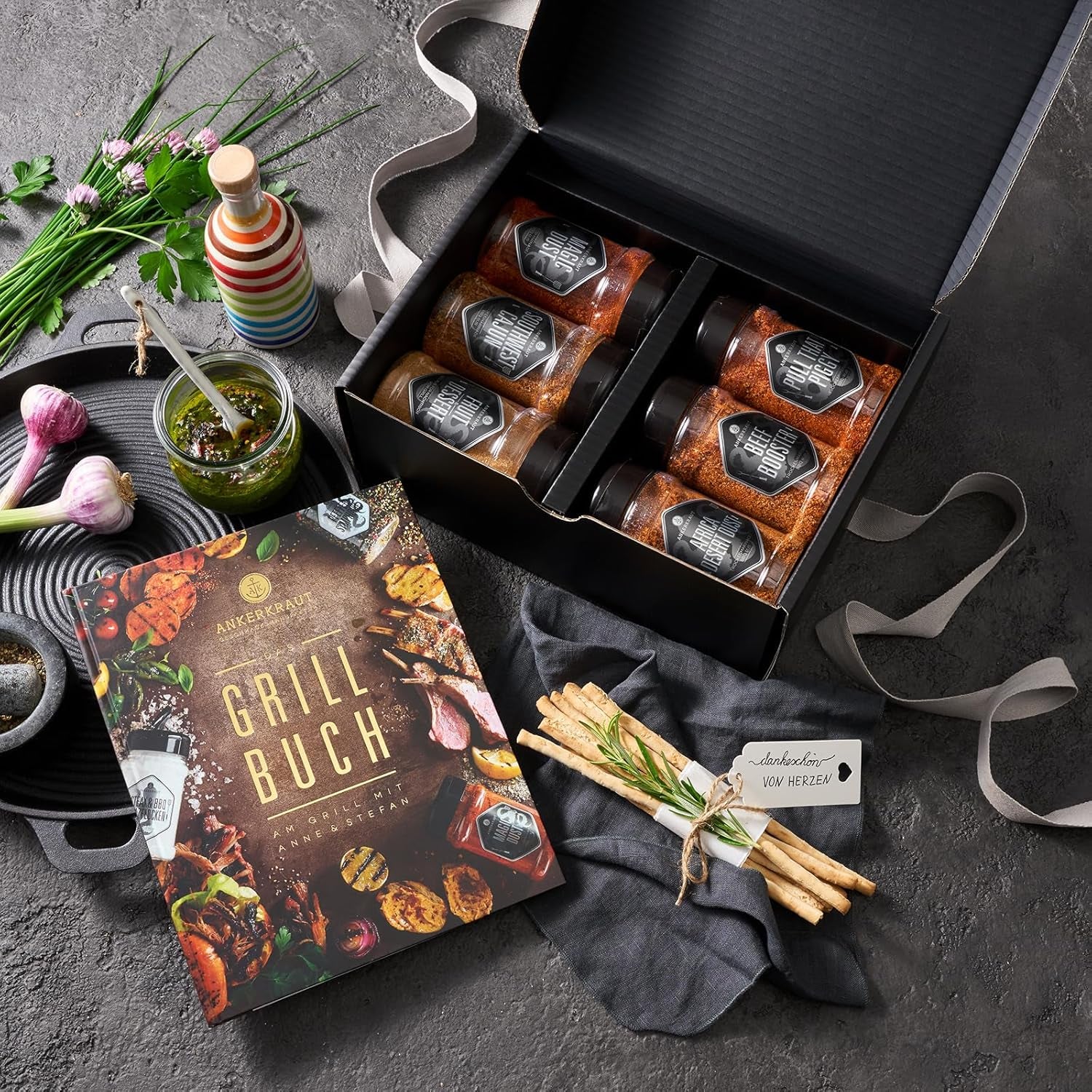 Ankerkraut Grillbuch-Set mit 6 Streuern, 1320g Gewürze plus Buch im Bundle