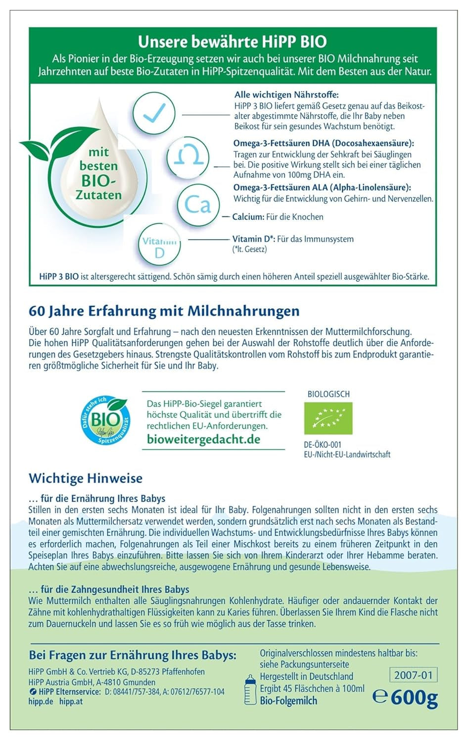 HiPP 3 Organic anyatej (4 x 600g) - 10 hónap után, Omega-3-mal (DHA, ALA), kalciummal, D-vitaminnal, a legjobb bio minőséggel