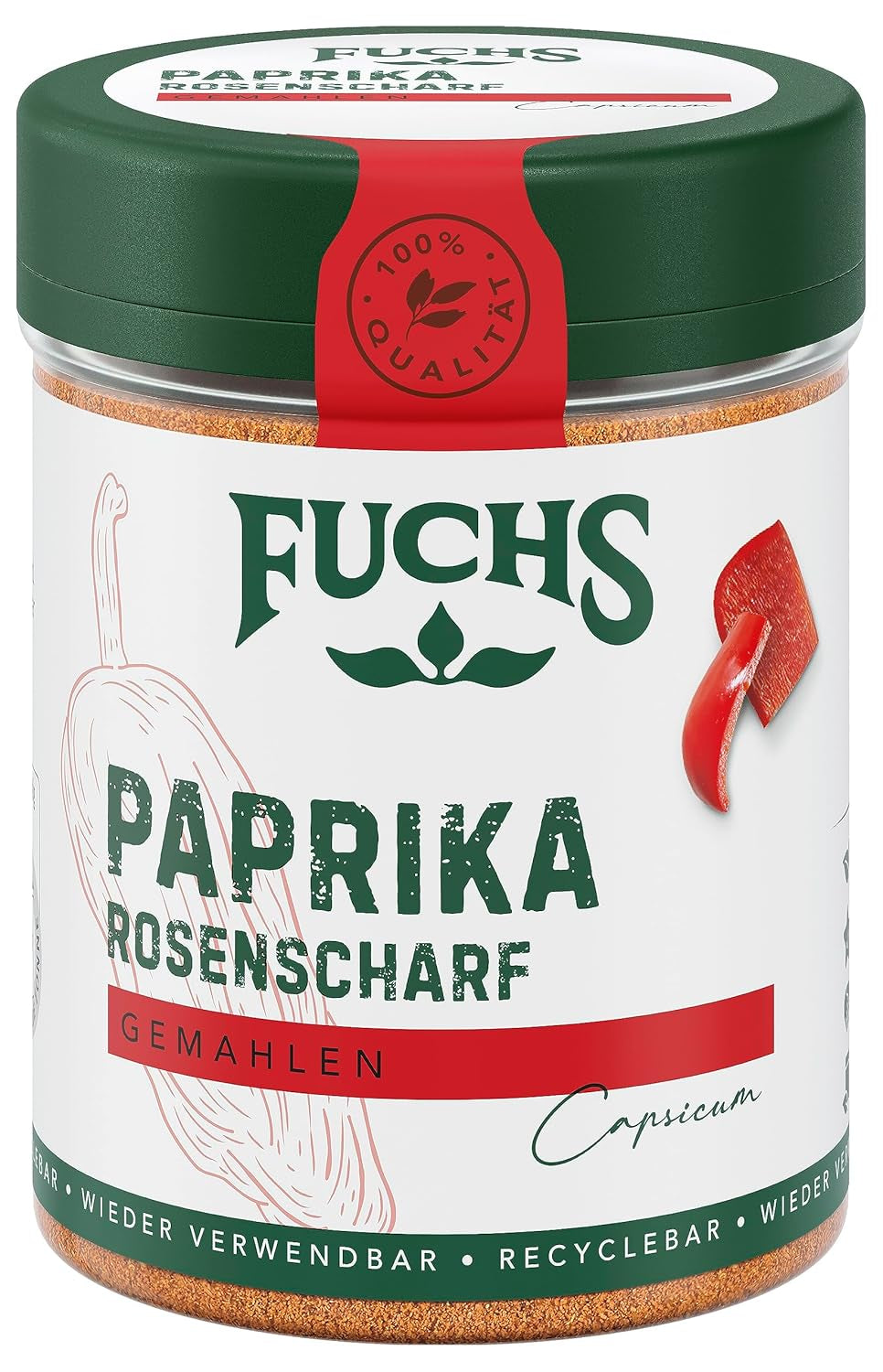 Fuchs Gewürze - Paprika rosenscharf gemahlen - schärfer Gesmack für Gulasch, Eintöpfe oder Gemüsegerichte - természetes összetevők - 55 g in wiederverwendbarer, recyclebarer Dózis