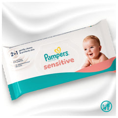 Pampers Sensitive nedves törlőkendők, 6 csomag 80 törlőkendő = 480 törlőkendő, illatmentes, gyengéd, gyengéd tisztításhoz