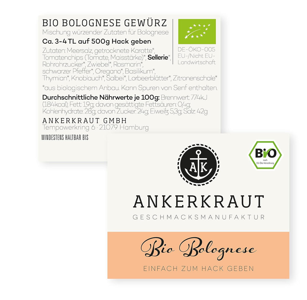 Ankerkraut Bio Bolognese Gewürz, Spagetti és Pasta Kochen, Lasagne Selber Machen, 90g Im Korkenglas