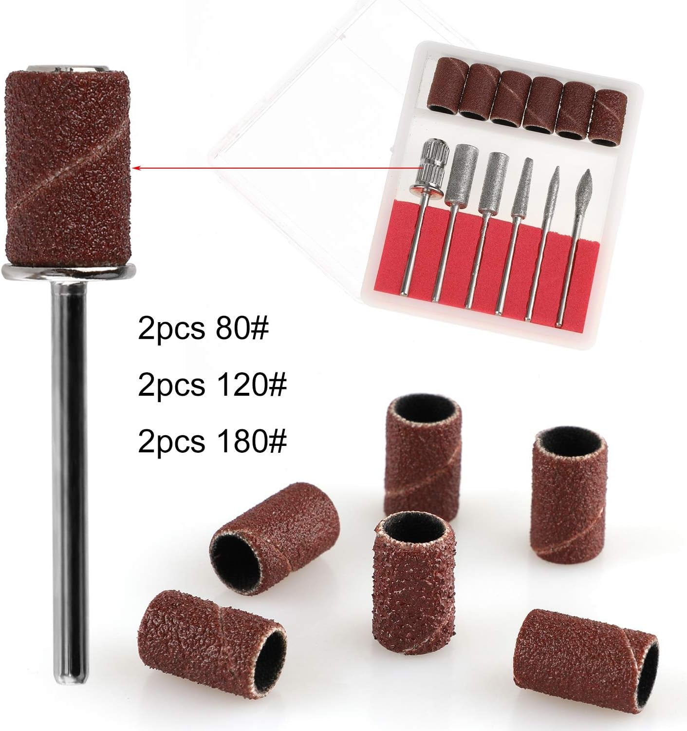 Burghiu de unghii diamantat MWOOT pentru pile de unghii electrice cu mâneci de șlefuit benzi de șlefuit, burghie de unghii, accesorii pentru unghii artificiale, îndepărtarea cuticulelor