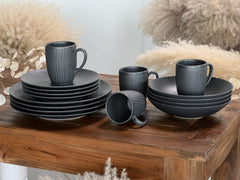 CreaTable, 20537, seria Vesuvio Black, set de veselă cu 16 piese, serviciu combinat din gresie, potrivit pentru mașina de spălat vase și cuptorul cu microunde, fabricat în Portugalia
