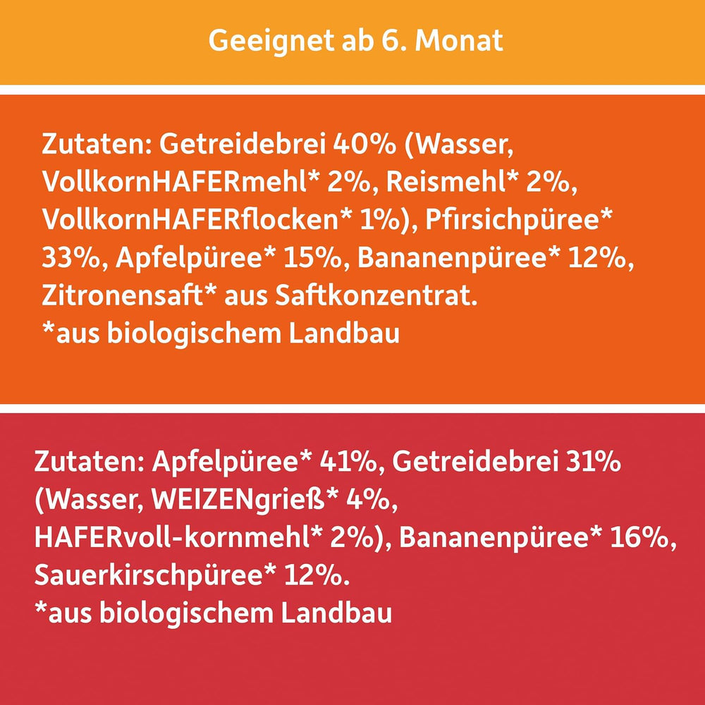 FRECHE FREUNDE Organic Mix gyűjtőcsomagolásban összenyomható tasakban - Gyümölcs + Gabonafélék, Gyümölcspüré gabonafélékkel kinyomható tasakban 6 hónapos kortól babáknak, vegán, 3, 3 x (4 x 100 g) kiszerelés