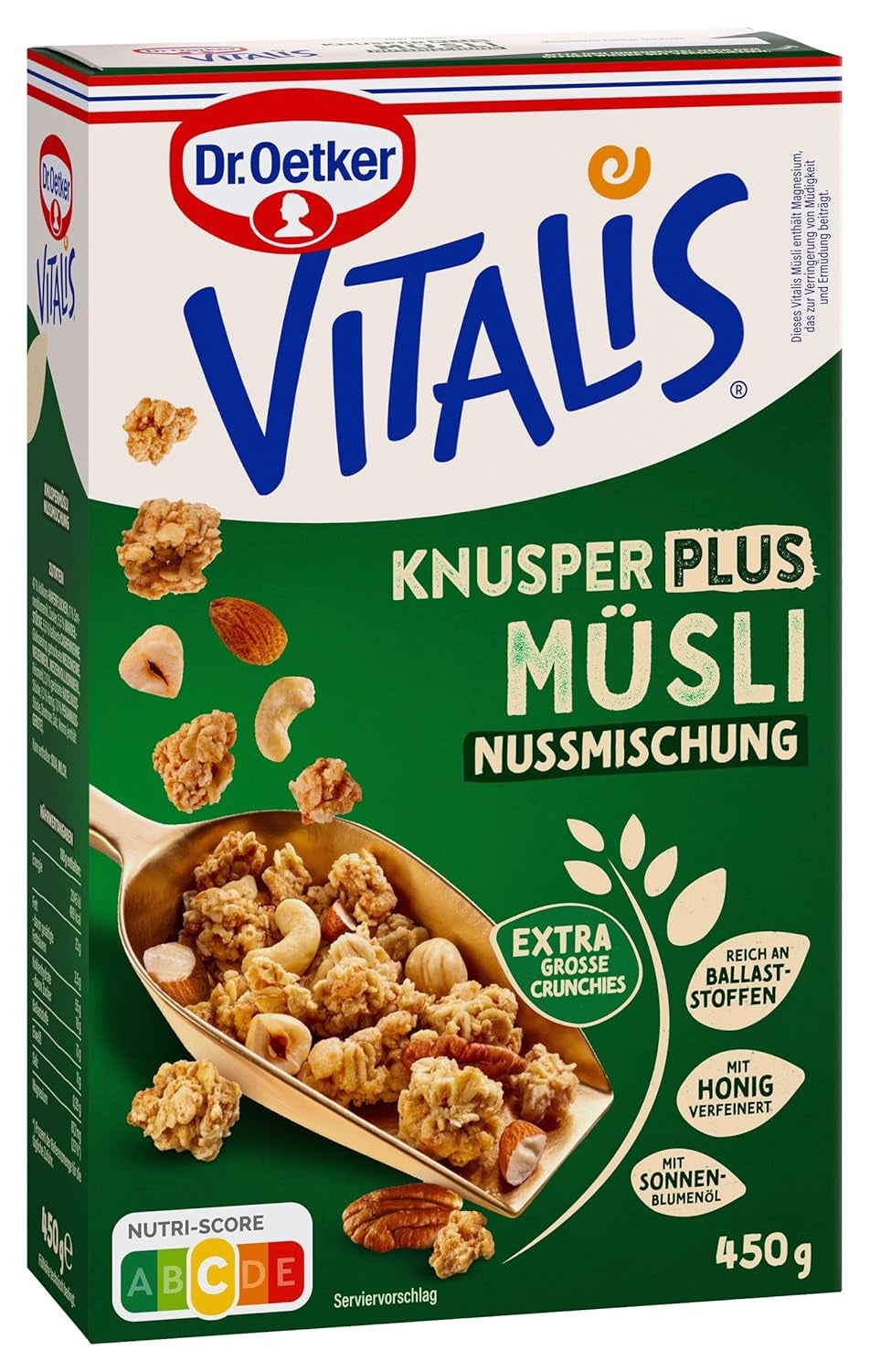 Dr. Oetker Vitalis KnusperPlus Dupla csokoládé: Ropogós müzli tejjel és étcsokoládéval, 7 db (7 x 450g) csomag