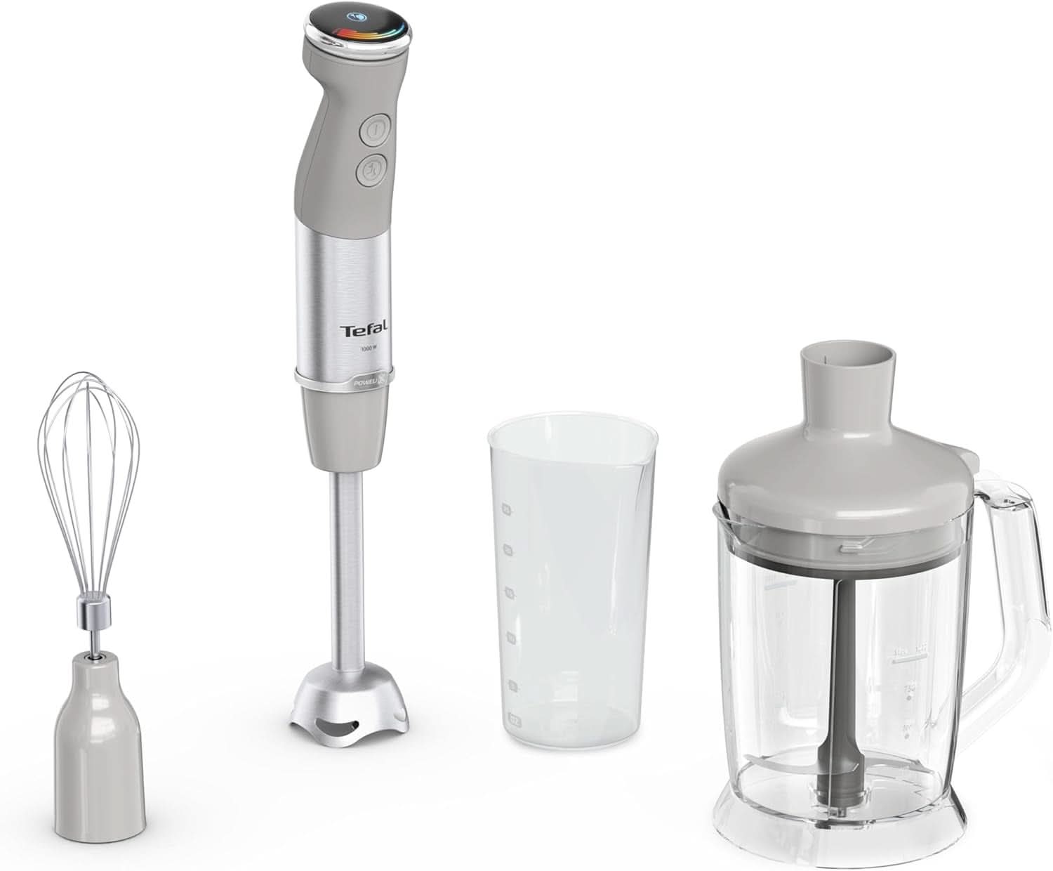 Tefal Quickchef+ 3 az 1-ben XL Stabmixer/Zerkleinerer/Schneebesen, 1000 W, Intuitív Geschwindigkeitsregelung, Turbo-Taste, Powelix-Messer-Technologie, Edelstahl, Grau, HB67MB30 Kitchen Naty Shop