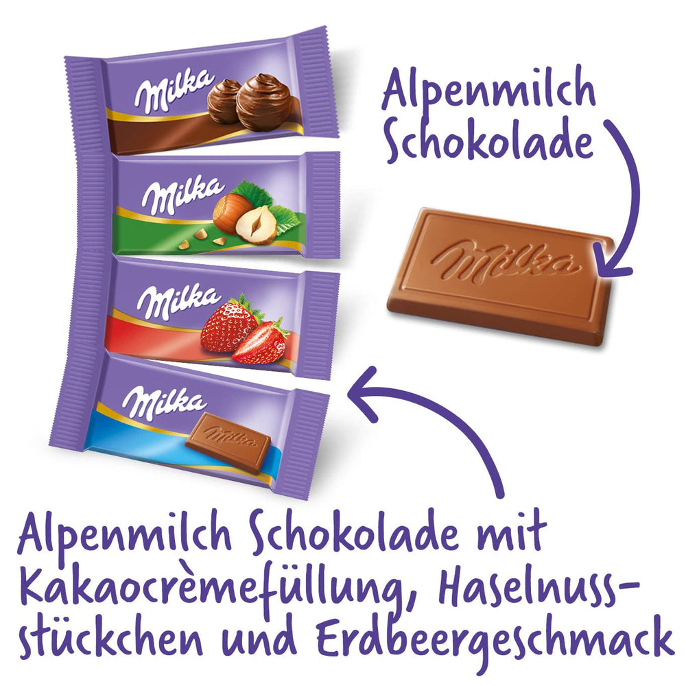 Milka Naps Mix 1 X 1702 Kg, Mini-Schokoladentäfelchen Aus Alpenmilch, Erdbeer, Haselnuss Und Crème Au Cacao Naty Shop