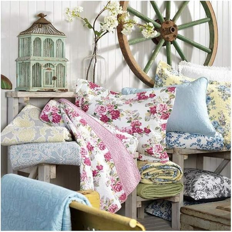 Laura Ashley Home Rüschen Garden Collection quilt, 100% bumbac, Ultra moale, Pentru toate anotimpurile, Reversibil, Elegant, Pat dublu, Culoare crem (197783) Plapumi si pilote Naty Shop