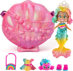 Mermaids Coral Meerjungfrauen-Puppe mit 1 Muscheltasche, 1 Meerjungfrauenschwanz, 1 Haustier, Kleidung, Accessoires und Schuhe