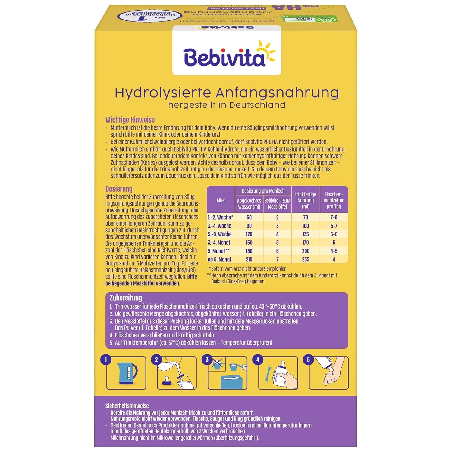 PRE HA (5 x 500g), születéstől fogva hidrolizált tejpor tápszer, szénhidrátként csak laktózt tartalmaz, kiegészítő takarmányozásra alkalmas