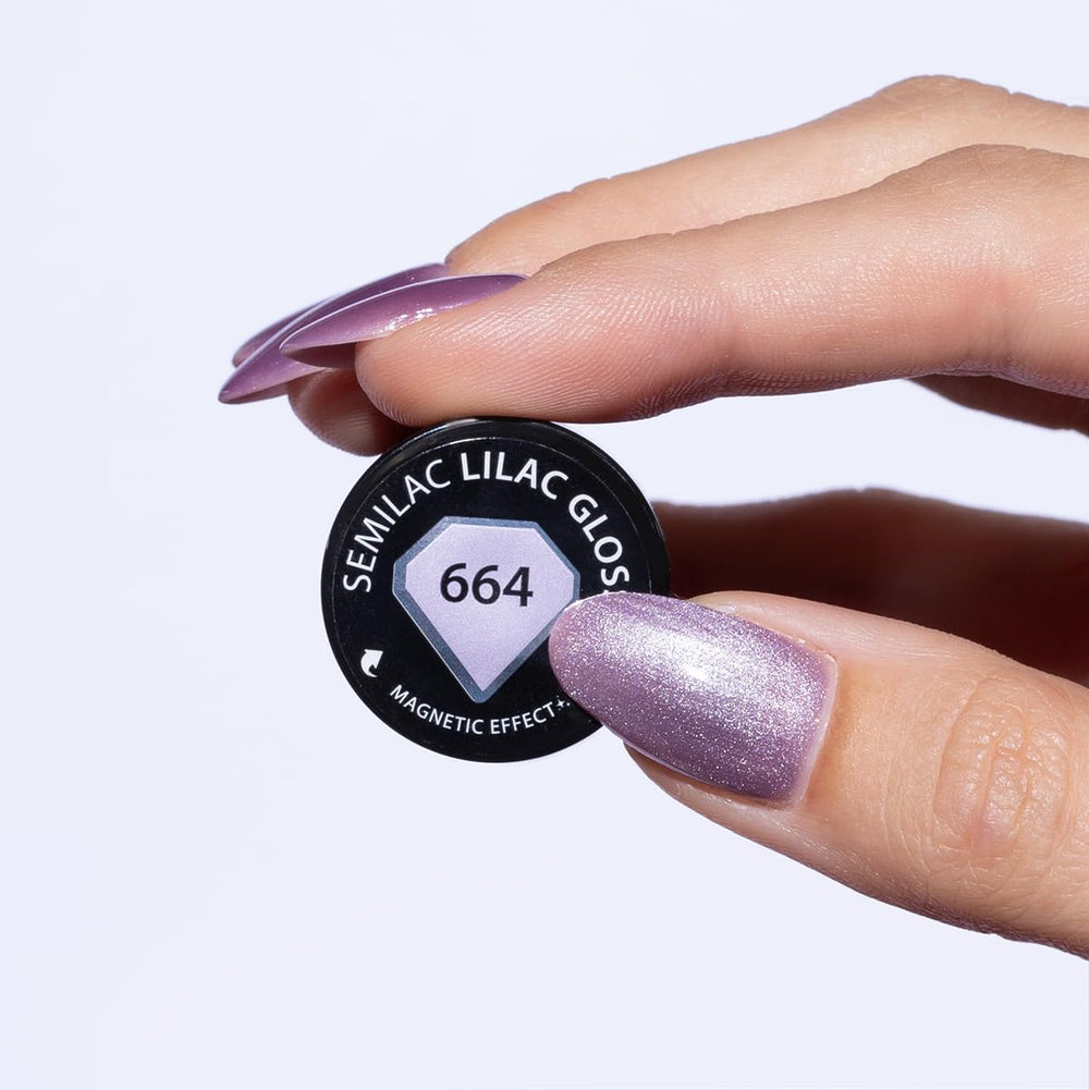 Semilac UV körömlakk 664 Lilac Gloss 7 ml – Macskaszem hatás, egyedi tükröződések mágneses eszközzel – Gloss Gala Collection