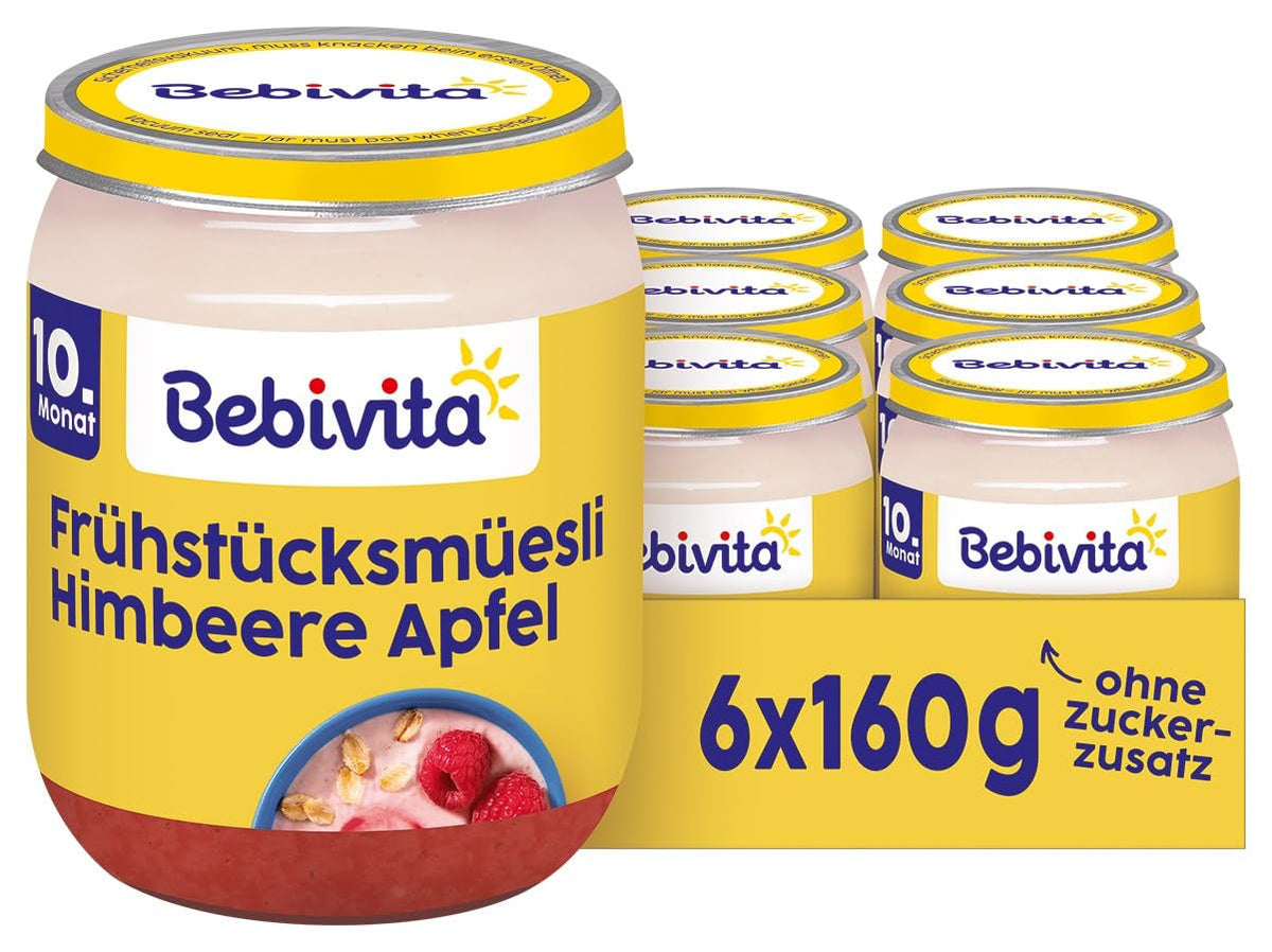 Muesli pentru micul dejun cu zmeură și mere, 160g, pachet de 6 (6 x 160g)