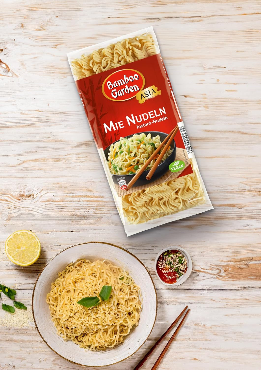Bamboo Garden - Tăiței Mie | Tăiței instant pentru bucătăria asiatică | Ideali pentru mâncăruri la wok sau supe | Vegani | Pungă de 250g