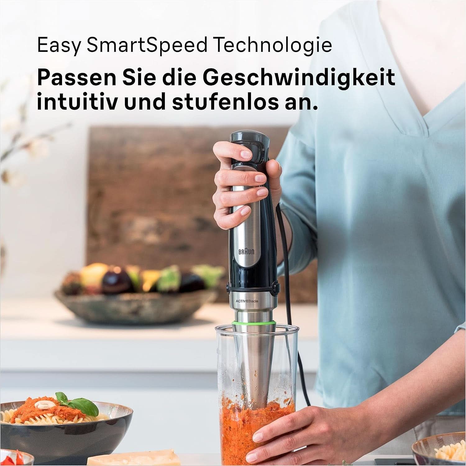 Braun Multiquick 7 MQ 7035X Stabmixer - Pürierstab Mit Abnehmbarem Edelstahl Mixfuß Mit Activeblade Technologie Zum Pürieren Der Härtesten Ingredient, Inkl. 3-Teiliges Zubehör Set, 1000 Watt, Schwarz Kitchen Naty Shop