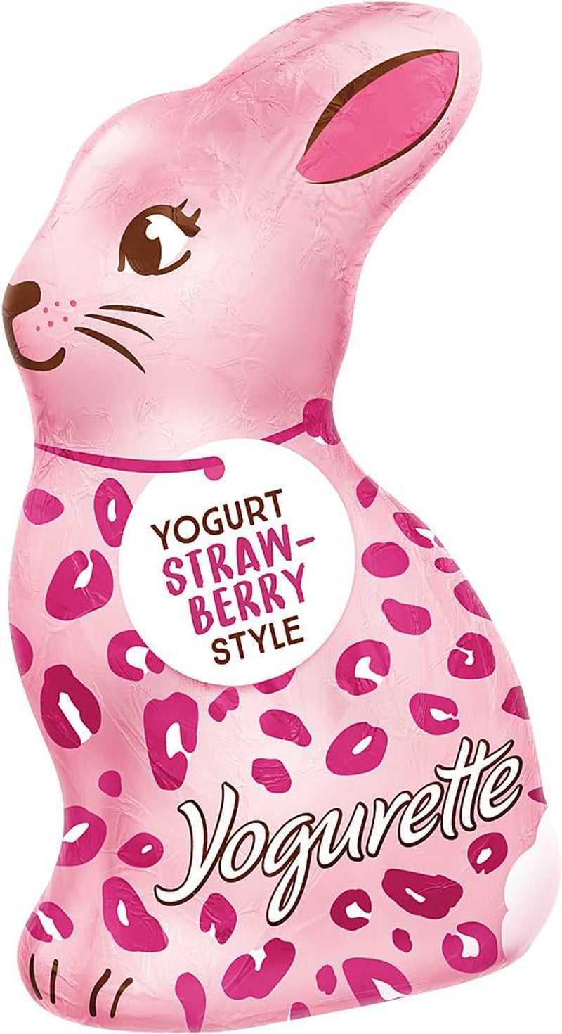 Húsvéti nyuszi joghurttal 75g – Csokoládé nyuszi húsvétra – Fehér csokoládé joghurttal és gyümölcsös eper chipsekkel – Csokoládé nyuszi húsvéti és húsvéti kosárba – Csokoládé ajándék – Húsvéti ajándék