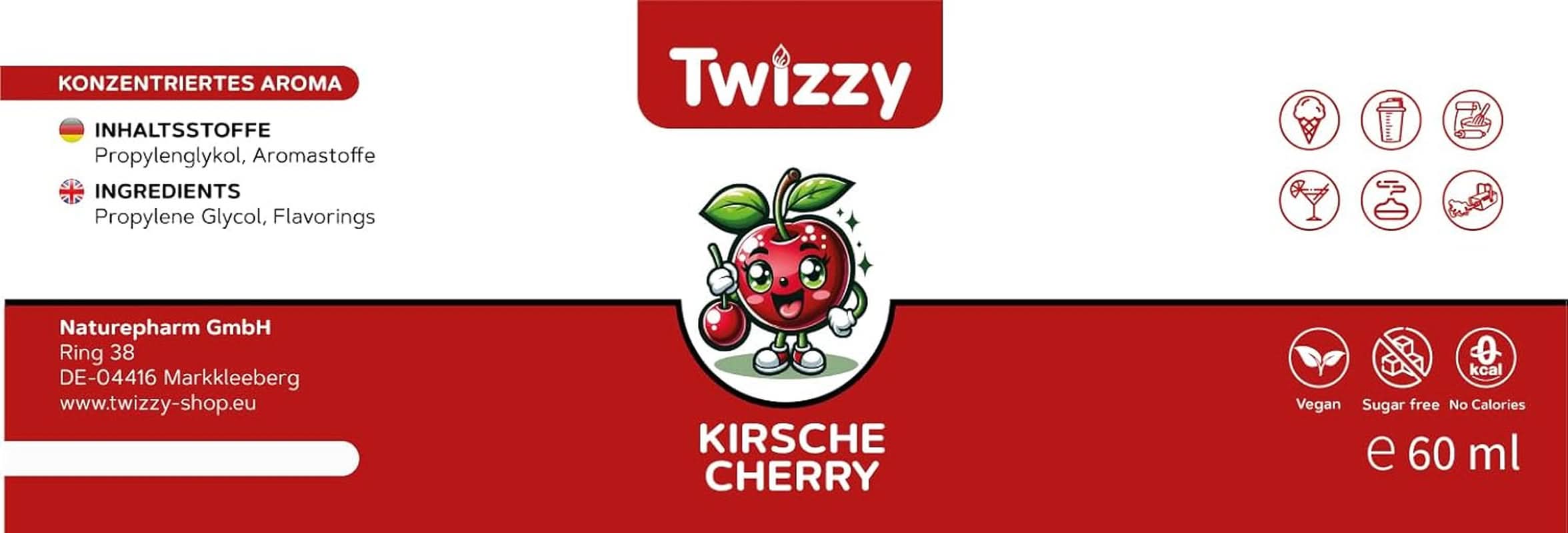 Twizzy Cherry ételíz - 60 ml - Intenzív íz - Ideális sütéshez Aromas Naty Shop