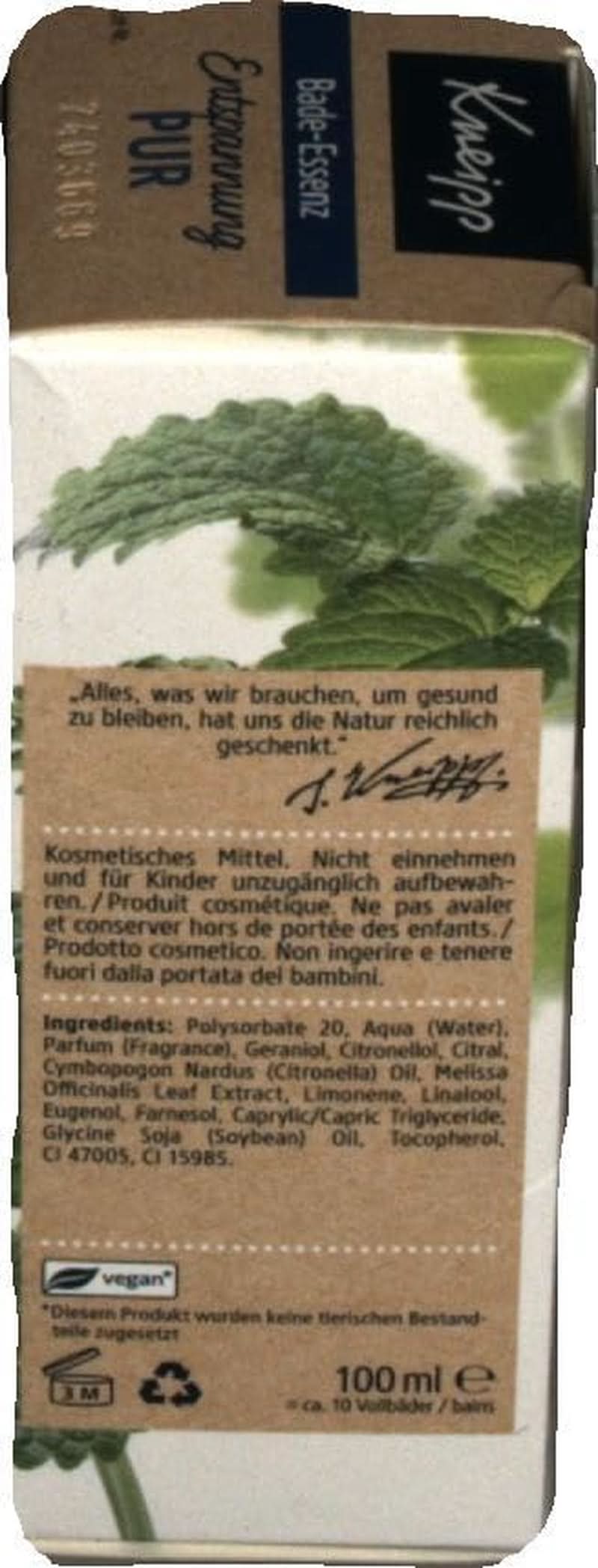 Kneipp Bade, ulei de baie cu ulei esențial natural de melissa indiană și extract de balsam de lămâie, 100 ml Naty Shop