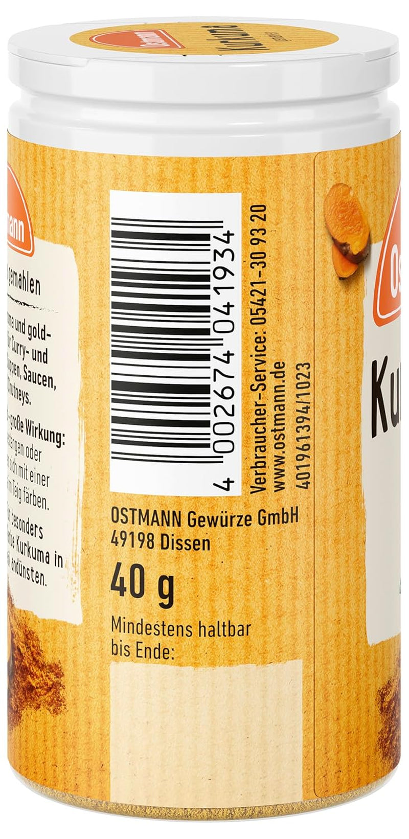 Ostmann Gewürze - Kurkuma gemahlen | Perfektes Gewürz für Curry- und Reisgerichte | Verleiht Gerichte eine goldgelbe Farbe | Természetes összetevők | 40 g Der Streudose-ban
