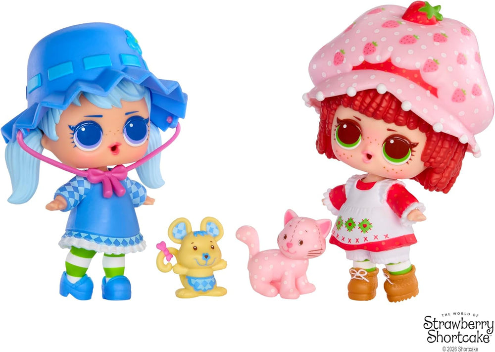 LOL Surprise! Loves Strawberry Shortcake Tots – Păpuși parfumate de colecție cu 7 surprize, animal de companie, modă, pantofi, pălărie, set de joacă cu căsuță convertibilă în formă de căpșuni, vârste 4+
