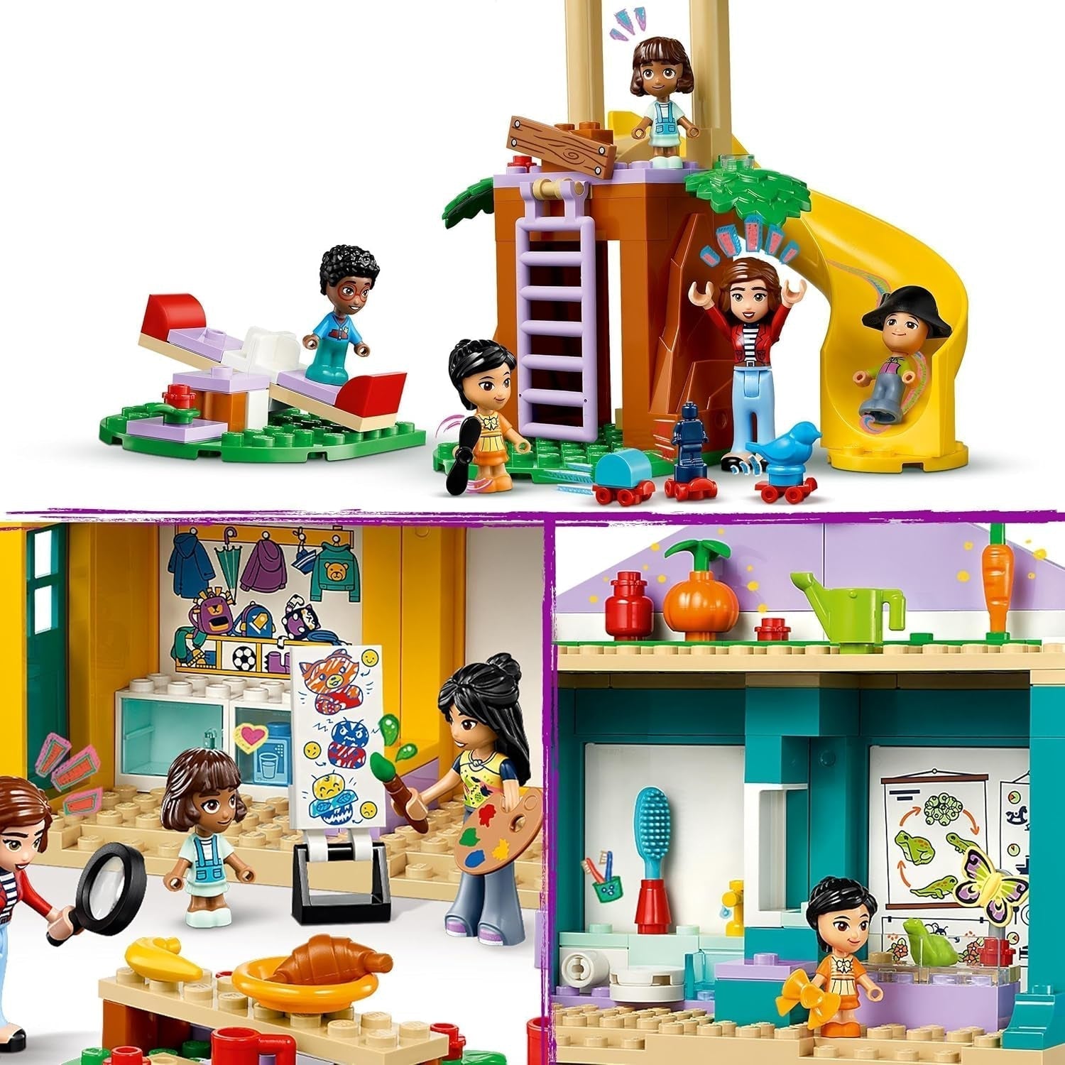 LEGO Friends Heartlake City óvodai játékkészlet 4 éves lányoknak és fiúknak, kreatív szerepjáték 2 figurával és 4 mikrofigurával Szociális fejlesztő játék 42636 Építőkészlet Besuche den LEGO-Store