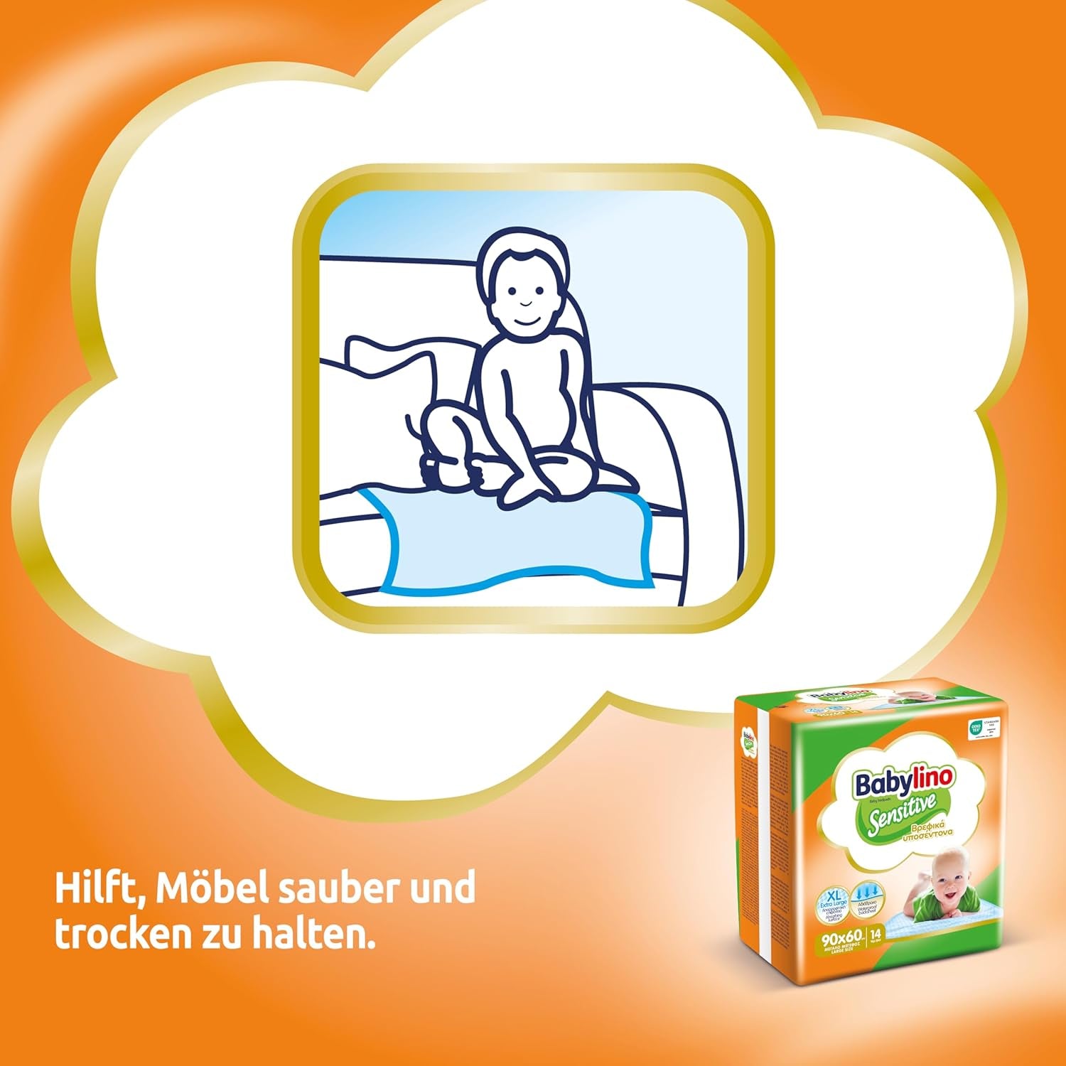 Sensitive nedves törlőkendők, 90 x 60 cm, extra nedvszívó, 14 db