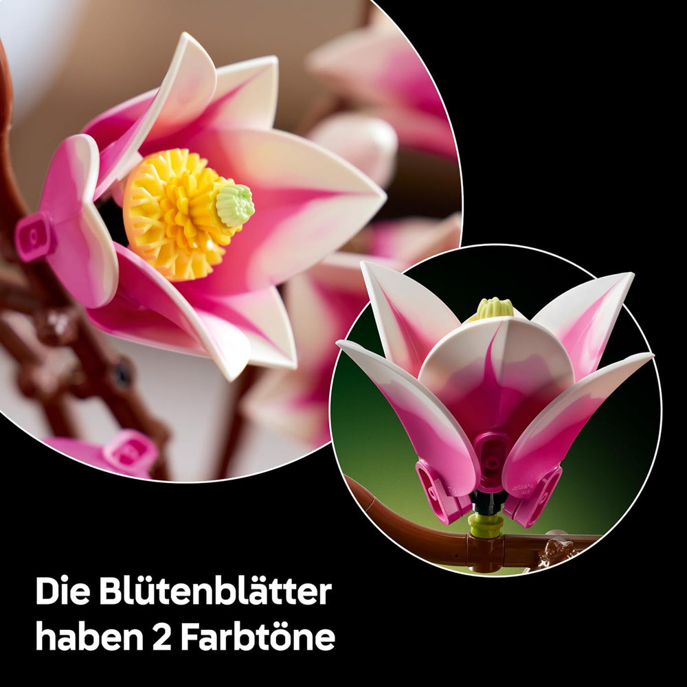 LEGO Botanicals Magnolienzweige - Művirág szett felnőtteknek - 5 mesterséges magnólia dekorációhoz a nappaliban vagy hálószobában - Barkácsolás ajándékötlet nőknek - 11510