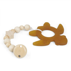 Inel de dentiție organic GRÜNSPECHT din cauciuc natural pentru bebelușii care își erup dentiția, masează gingiile, fără BPA, moale, promovează motricitatea fină, Broască țestoasă (639-V2), Maro