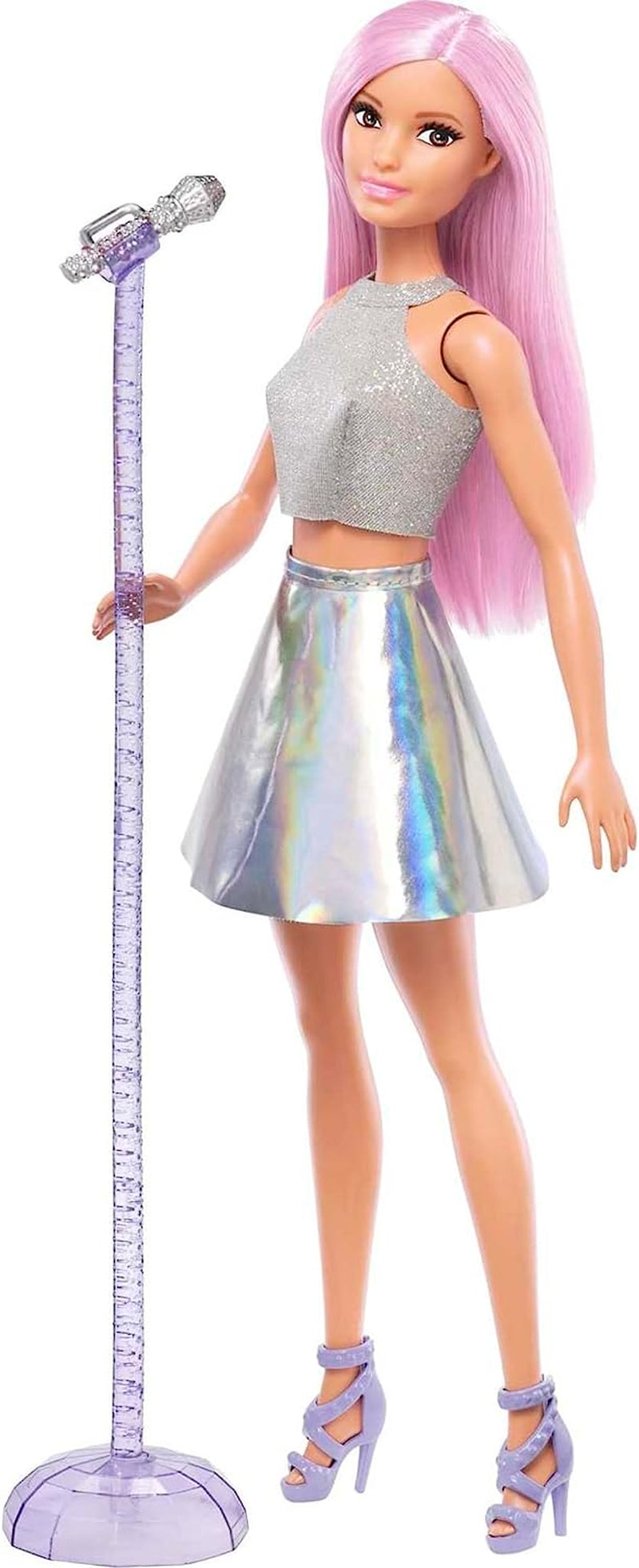Barbie Pop-Star-Puppe gekleidet in einem schillernden Rock mit Mikrofon und rosafarbenem Haar, Geschenk für Kinder von 3 bis 7 Jahren, JCW42, Schillernd