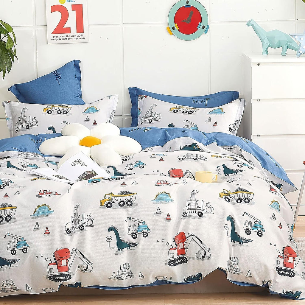 Lenjerie de pat pentru copii, unisex, dinozauri, bumbac Lenjerie de pat - copii Naty Shop Modelul B 135 X 200 cm + 80 X 80 cm